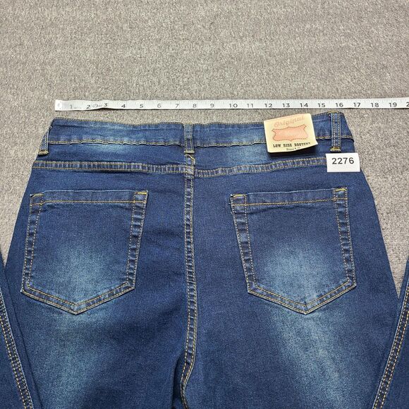 Olevey Jeans Womens 15 Blue‎ Low Rise Bootcut Stretch Flare Raw Hem Y2K Style - Picture 9 of 10